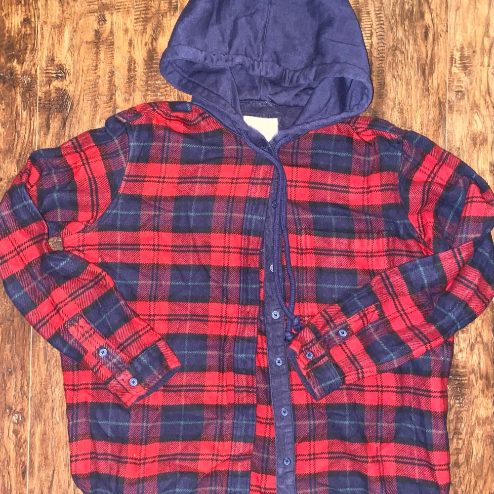 American Eagle Outfitters Red and Blue Flannel w/ Hood, NWOT
